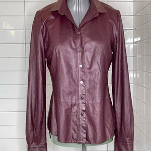 Ellie tahari leather blouse maroon size Small